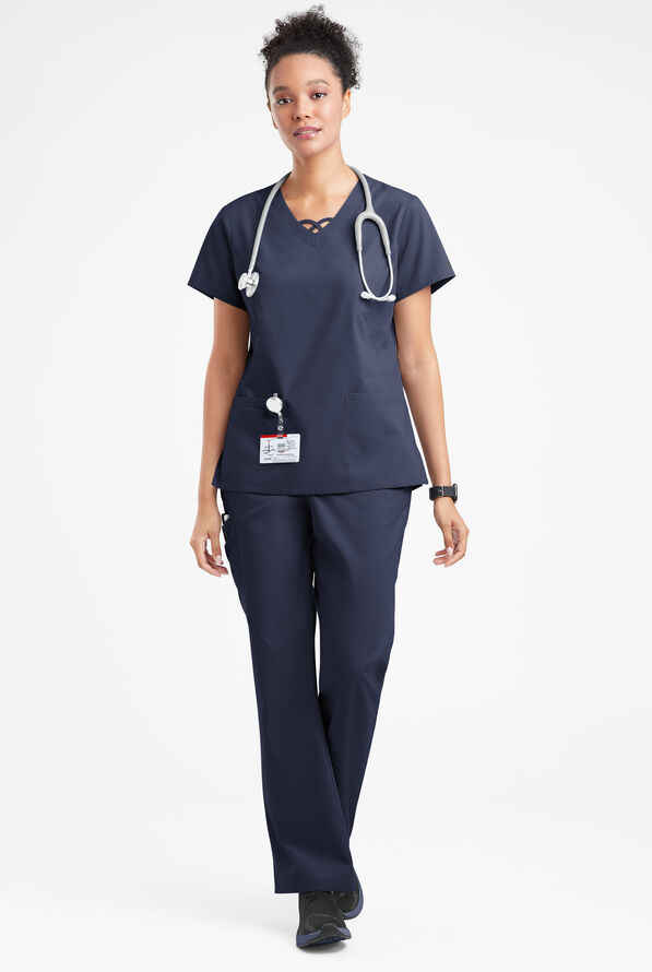 Blusa m&eacute;dica Butter-Soft Originals con cuello entrecruzado y 3 bolsillos para mujer - Navy - 4