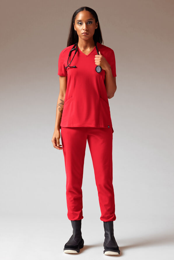 Blusa médica Hypothesis Meta-Base 2 con cuello en V y 2 bolsillos para mujer - Hemoglobin - 2