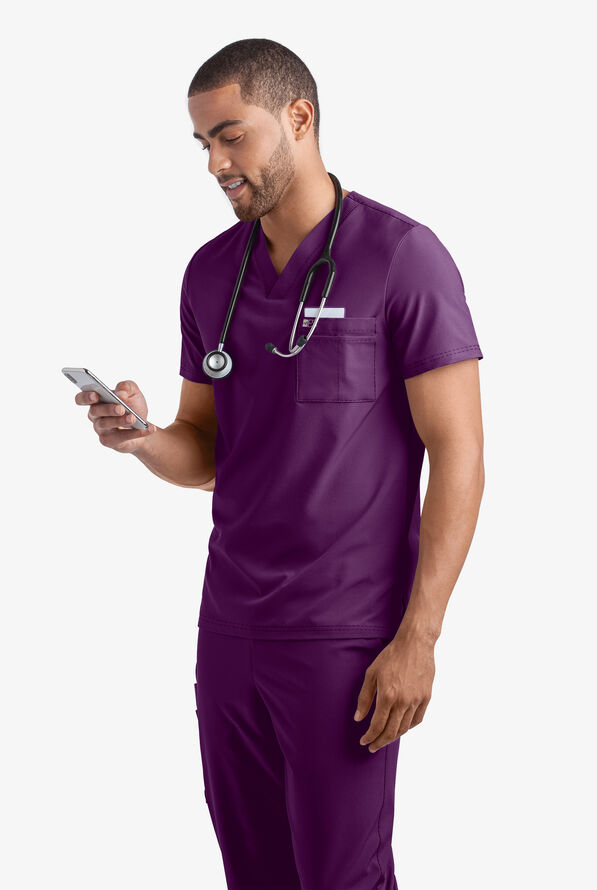 Easy STRETCH Riley Unisex 3-Pocket V-Neck Scrub Top - Eggplant - 2
