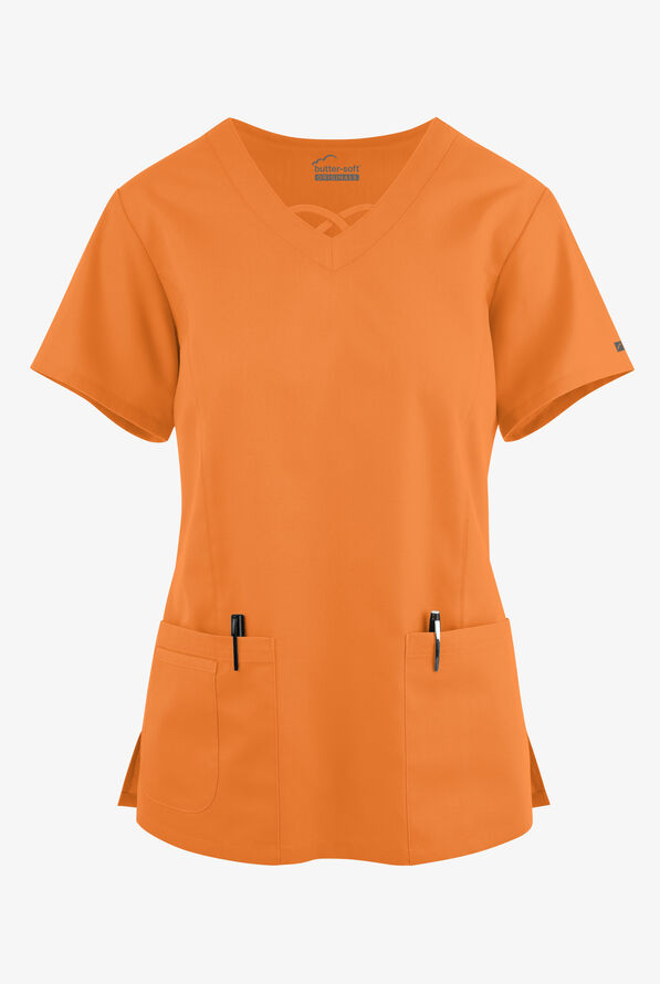 Blusa médica Butter-Soft Originals con cuello entrecruzado y 3 bolsillos para mujer - Apricot Crush - 1
