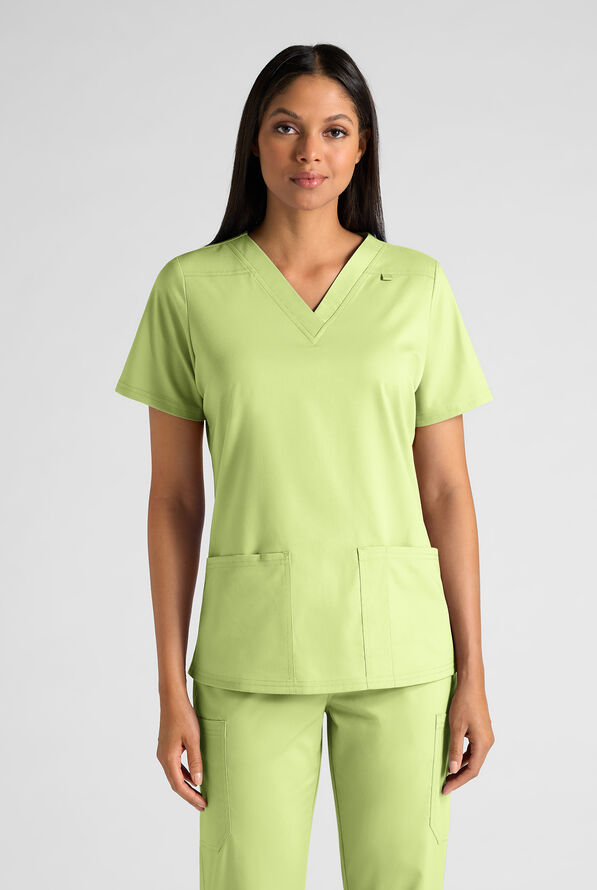 Butter-Soft STRETCH FLXTEK+ Women's 4-Pocket V-Neck Scrub Top - Cool Matcha - 1