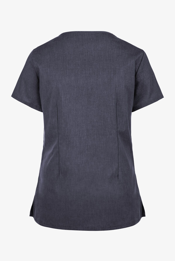 Blusa m&eacute;dica Butter-Soft STRETCH con cuello asim&eacute;trico tipo ojo de cerradura y 2 bolsillos para mujer - Indigo Denim - 2