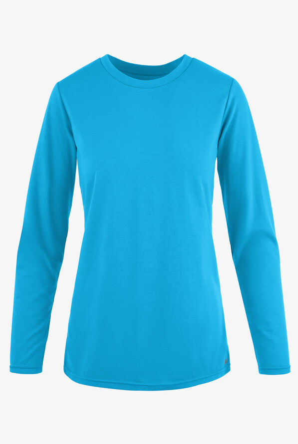Butter-Soft Originals Women's STRETCH Cotton-Rich Long Sleeve Crew Neck Knit Underscrub - Turquoise - 1