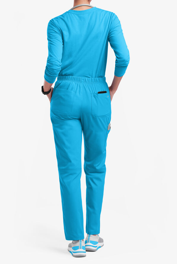 Butter-Soft Originals Women's 7-Pocket Mid Rise Straight Leg Cargo Scrub Pants - Petite - Turquoise - 3