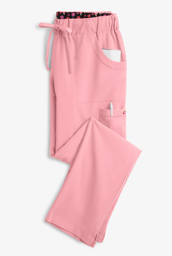 Betsey Johnson Buttercup Women's 6-Pocket STRETCH Drawstring Scrub Pants - Sweet Pink - 4