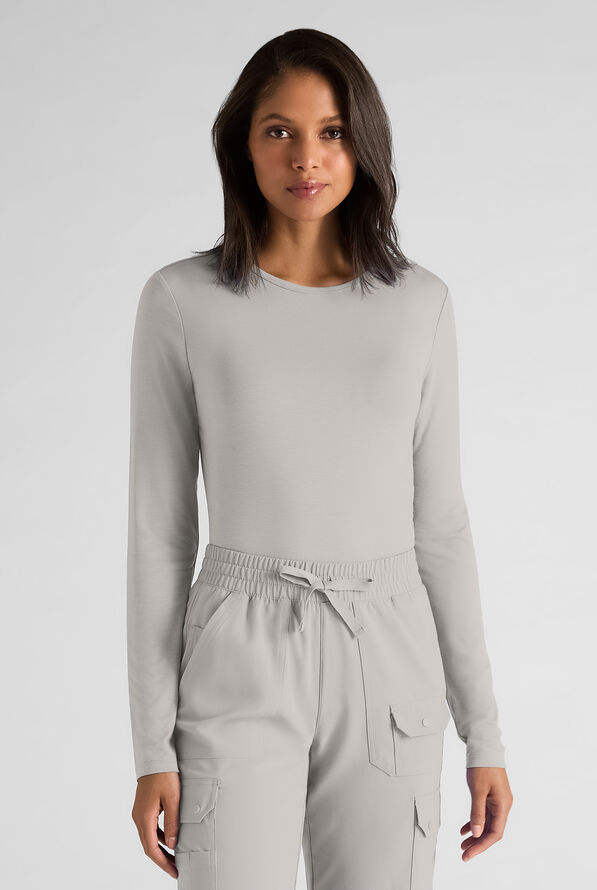 Easy STRETCH Cate Women's Long Sleeve Knit Underscrub - Silver - 1
