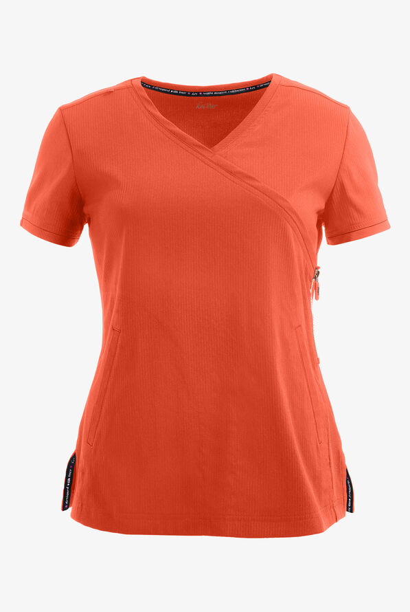 koi Lite™ Philosophy Women's 3-Pocket Mock Wrap Side Zipper Scrub Top - Terracotta - 1