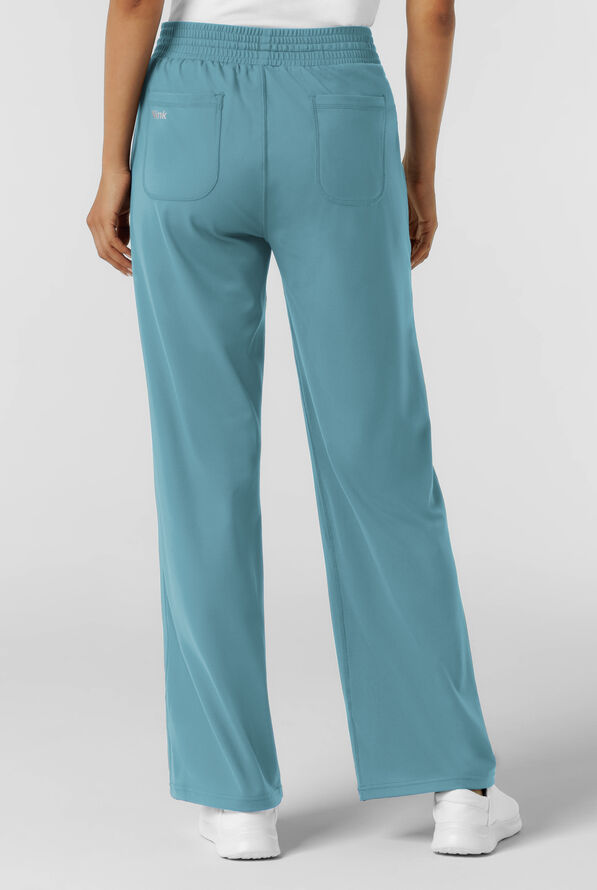 Wink Renew Knit Women's 5-Pocket STRETCH Drawstring Wide Leg Scrub Pants - Vintage Teal - 2
