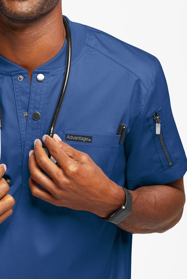 Advantage STRETCH Men's 2-Pocket Short Sleeve Henley Scrub Top - Royal - 3