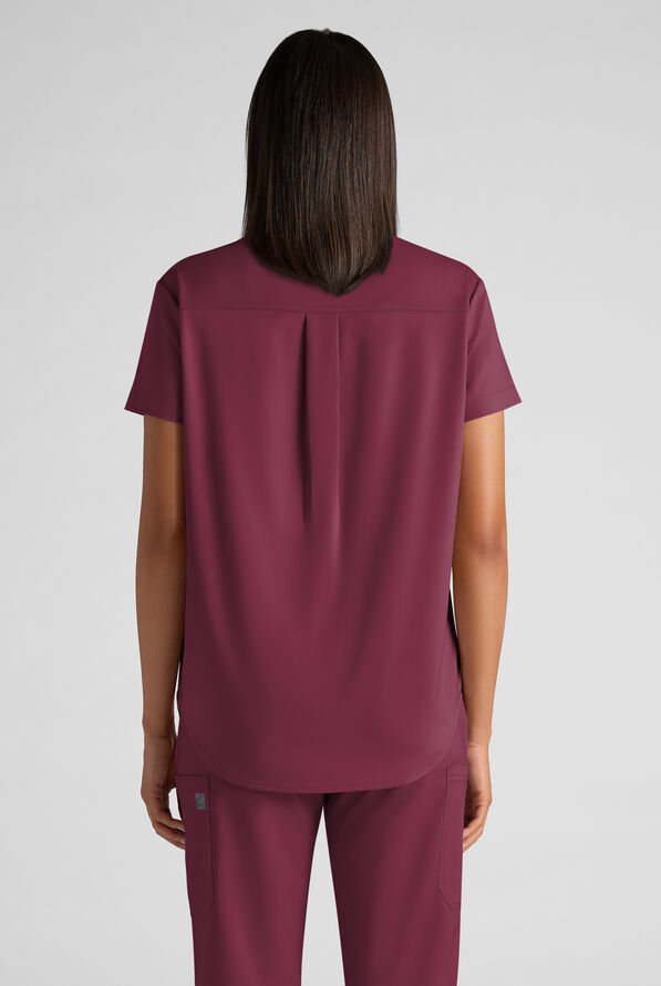 Butter-Soft STRETCH FLXTEK+ Women's 2-Pocket Oversized Henley Scrub Top - Wine - 2
