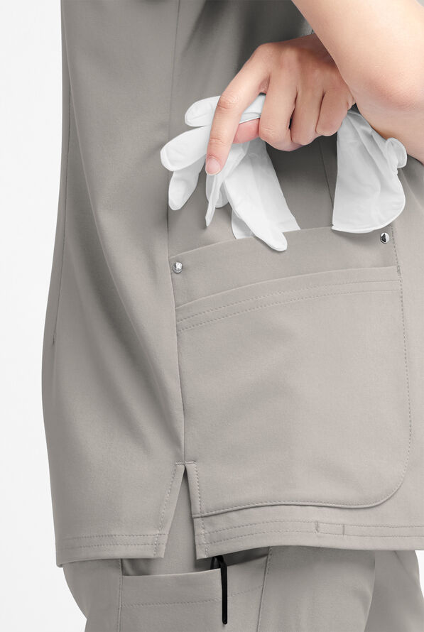 Blusa m&eacute;dica Easy STRETCH Arianna con cuello curvo y 4 bolsillos para mujer - Lunar Grey - 5