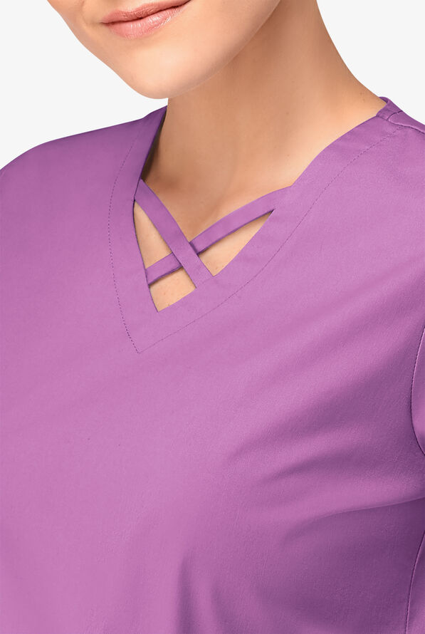 Blusa m&eacute;dica UA Butter-Soft STRETCH con lazos entrecruzados y 4 bolsillos para mujer - Orchid - 3