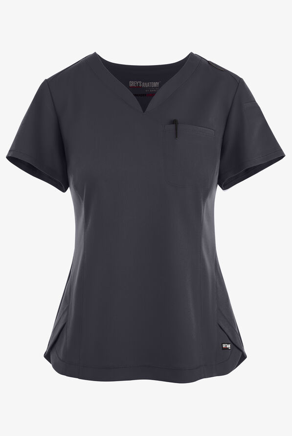 Blusa médica Grey's Anatomy by Barco Spandex STRETCH Capri con panel trasero acanalado y 2 bolsillos para mujer - Steel Gray - 1