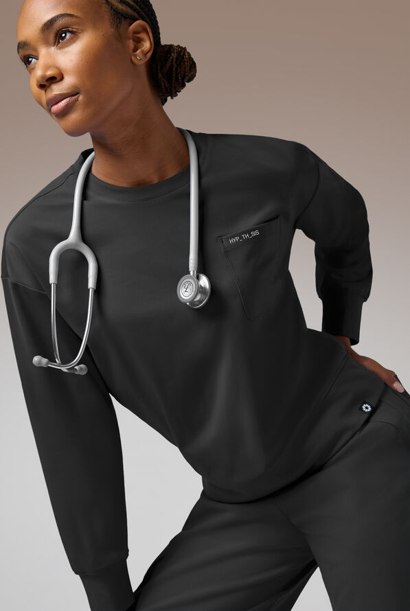 Hypothesis Omni Base Women's Knit Crew Neck Scrub Pullover - Jet Black - 6