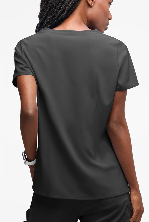 Easy STRETCH Salma Women&rsquo;s 3-Pocket Keyhole Neck Scrub Top - Onyx Black - 2