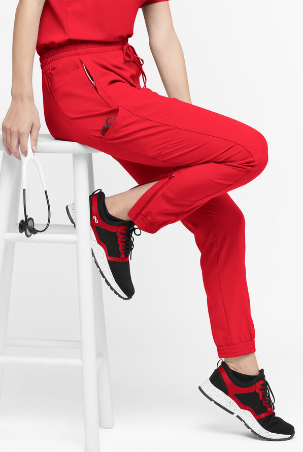 Easy STRETCH Kourtney Women's 5 Pocket Modern Slim Leg Jogger Scrub Pants - Petite - Atomic Red - 1