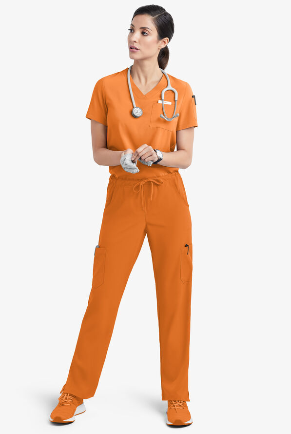 Easy STRETCH Chloe Women's 3-Pocket V-Neck Tuck-In Scrub Top - Apricot Crush - 2