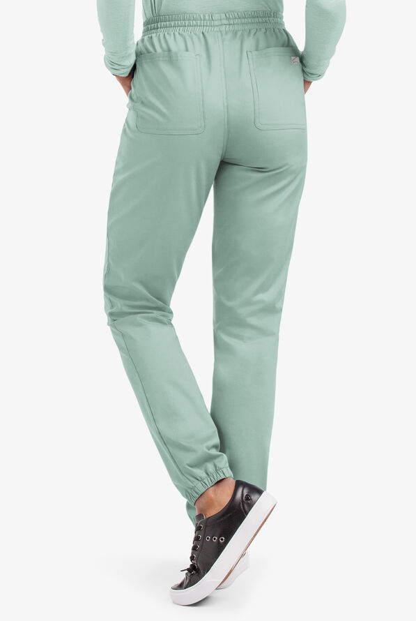 Butter-Soft STRETCH Women's 5-Pocket Jogger Scrub Pants - Petite - Eucalyptus Leaf - 2