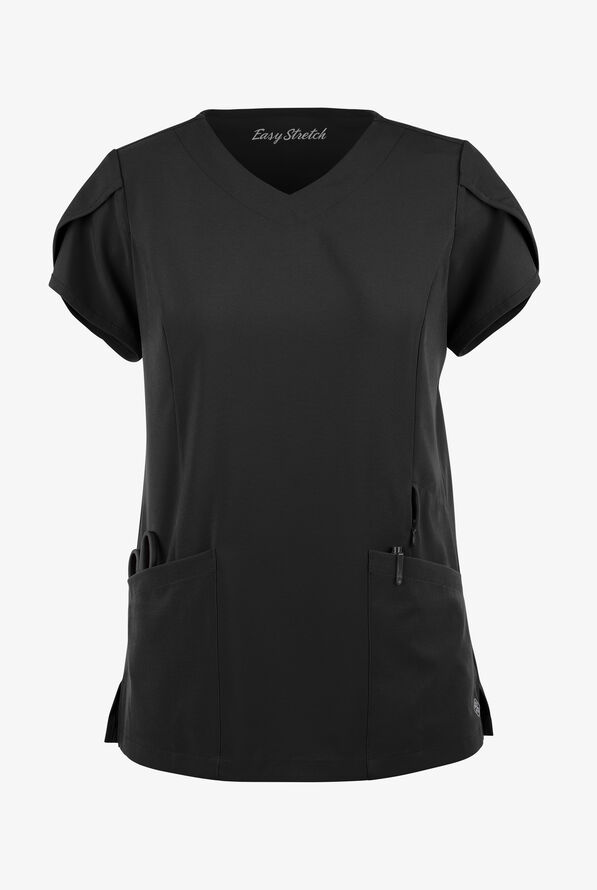 Blusa médica Easy STRETCH Daisy con cuello en V y 4 bolsillos para mujer - Onyx Black - 1