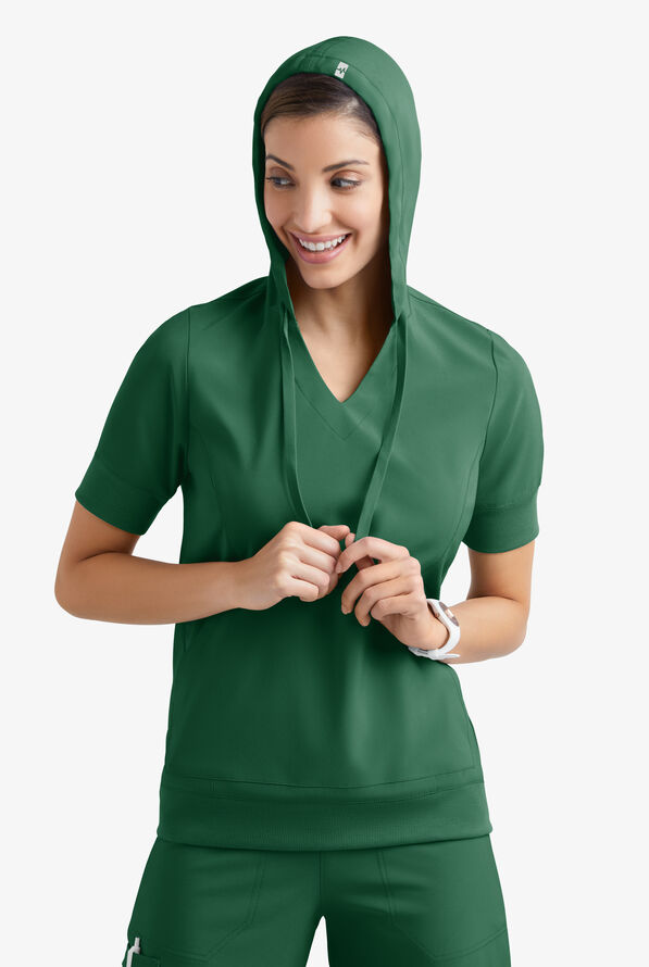 Sudadera m&eacute;dica manga corta Easy STRETCH True con capucha y 3 bolsillos para mujer - Hunter - 3