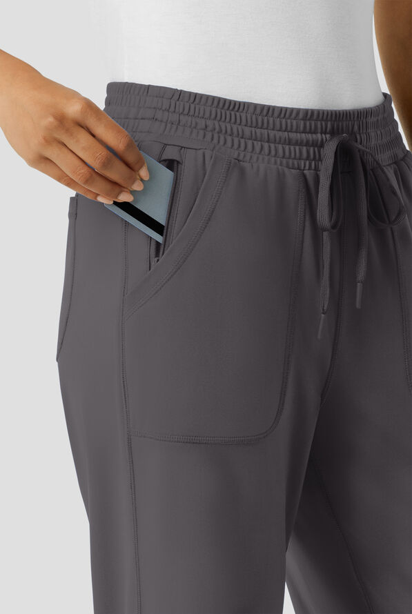 Wink Renew Knit Women's 5-Pocket STRETCH Drawstring Wide Leg Scrub Pants - Petite - Pewter - 3
