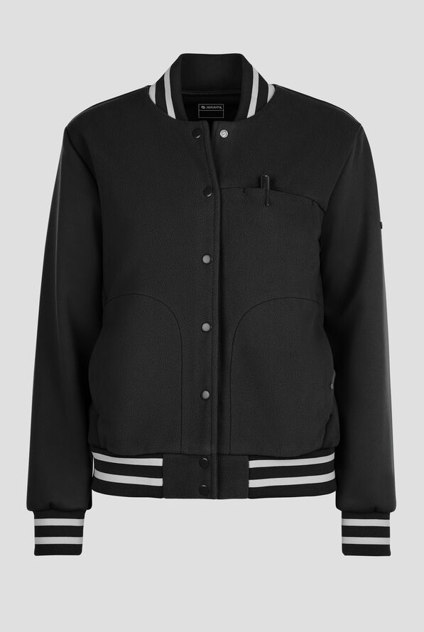 Infinity PURSUIT Women's 3-Pocket STRETCH Sports Bomber Scrub Jacket - Black - 1
