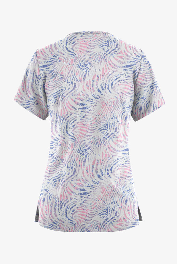 Butter-Soft Originals Abstract Zebra Women's 4-Pocket Rounded V-Neck Print Scrub Top - null - 2