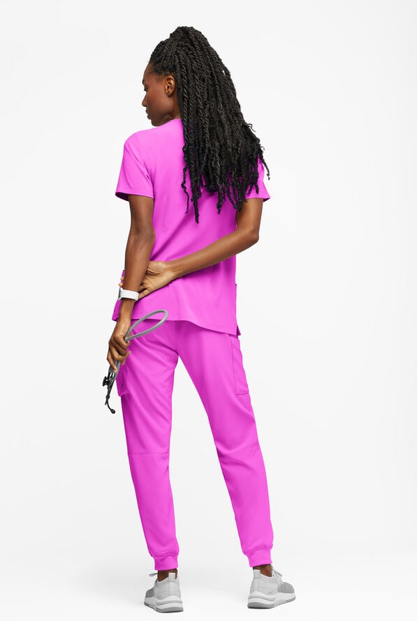 Easy STRETCH Tessa Women's 5-Pocket V-Neck Scrub Top - Electric Fuchsia - 3