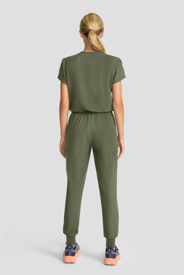 Med Couture Insight Women's 4-Pocket Zip Front Drawstring Waist Scrub Jumpsuit - Olive - 3