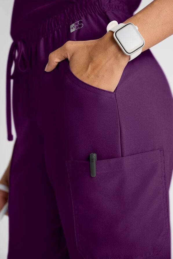 Easy STRETCH Eden Women's 4-Pocket Drawstring Scrub Pants - Petite - Eggplant - 3