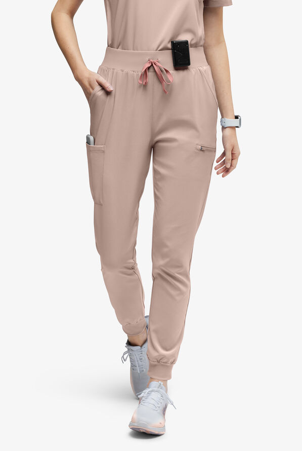 Easy STRETCH Olivia Women's 7-Pocket Slim Leg Jogger Scrub Pants - Petite - Mocha Meringue - 1