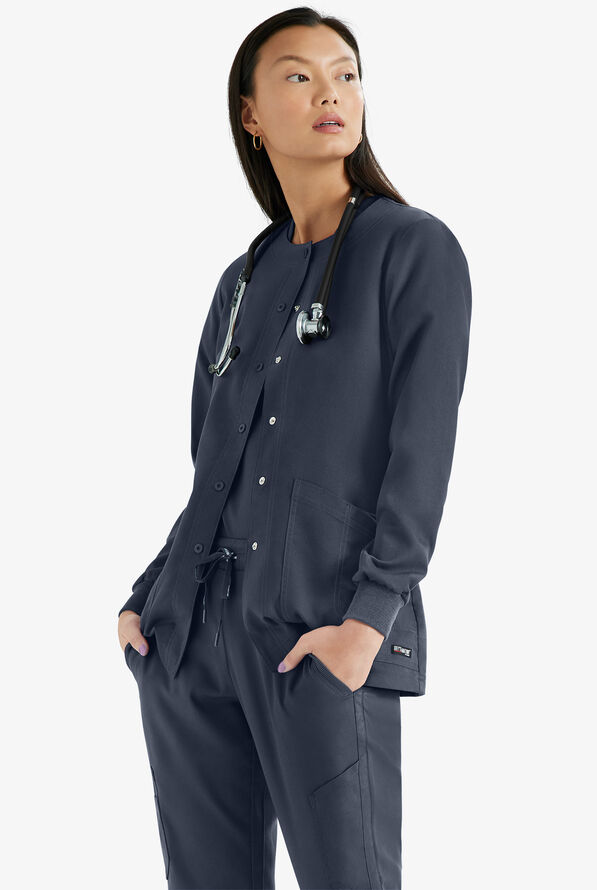 Chaqueta médica abrigada Grey's Anatomy de corte moderno con cuello redondo y 4 bolsillos para mujer - Steel Gray - 2