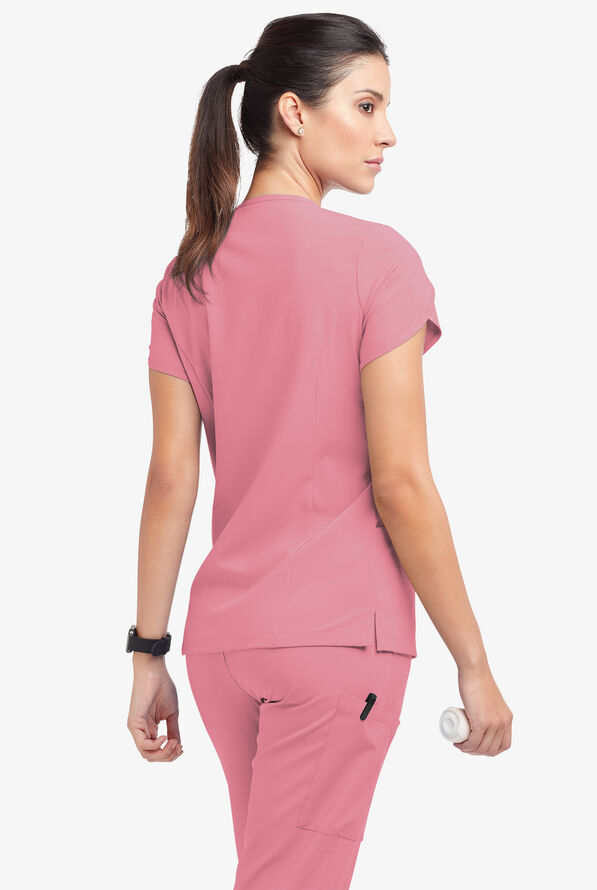 Easy STRETCH Daisy Women's 4-Pocket V-Neck Scrub Top with Petal Sleeves - Cashmere Rose - 4