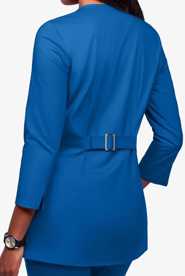 Butter-Soft STRETCH Women's 4-Pocket Jewel Neck Consultation Scrub Lab Coat - Royal - 2