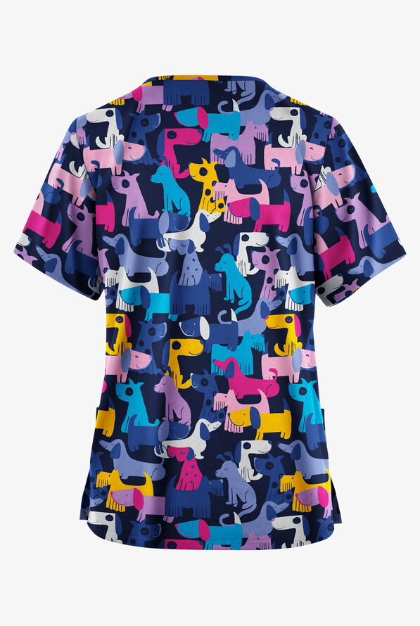 Blusa m&eacute;dica estampada Butter-Soft Originals Playful Paws Nawy con cuello en V y 2 bolsillos para mujer - null - 2