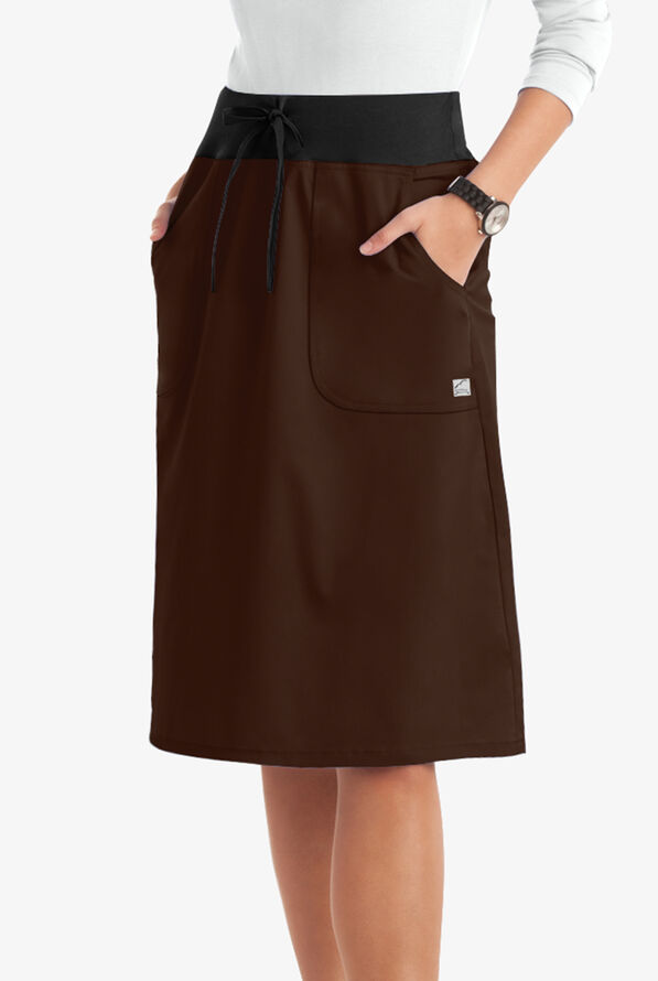 Butter-Soft STRETCH Women's 2-Pocket Drawstring Scrub Skirt - Coffee Bean - 1