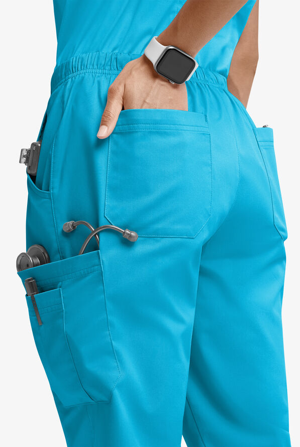 Butter-Soft STRETCH Women’s 10-Pocket Mid Rise Straight Leg Scrub Pant - Petite - Turquoise - 2