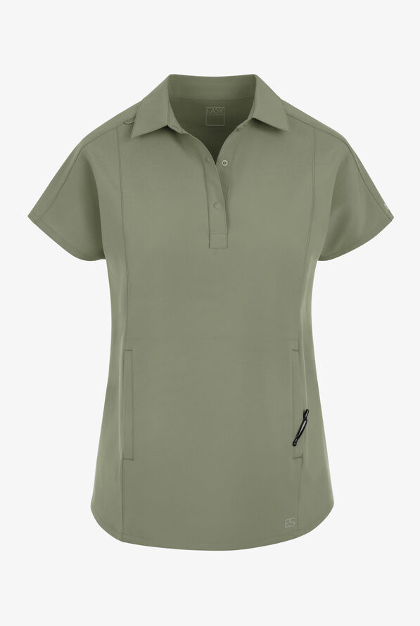 Easy STRETCH LEA Women's 3-Pocket Polo Collar Scrub Top - Olive Leaf - 1
