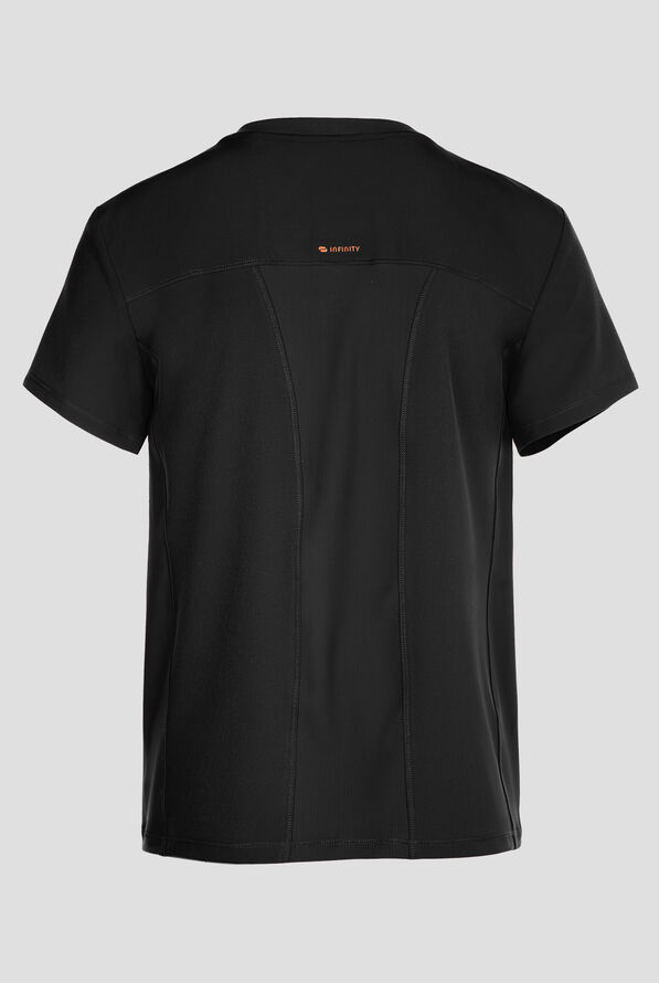 Infinity GNR8 Men's 3-Pocket STRETCH Rib-Knit Crew Neck Scrub Top - Black - 2