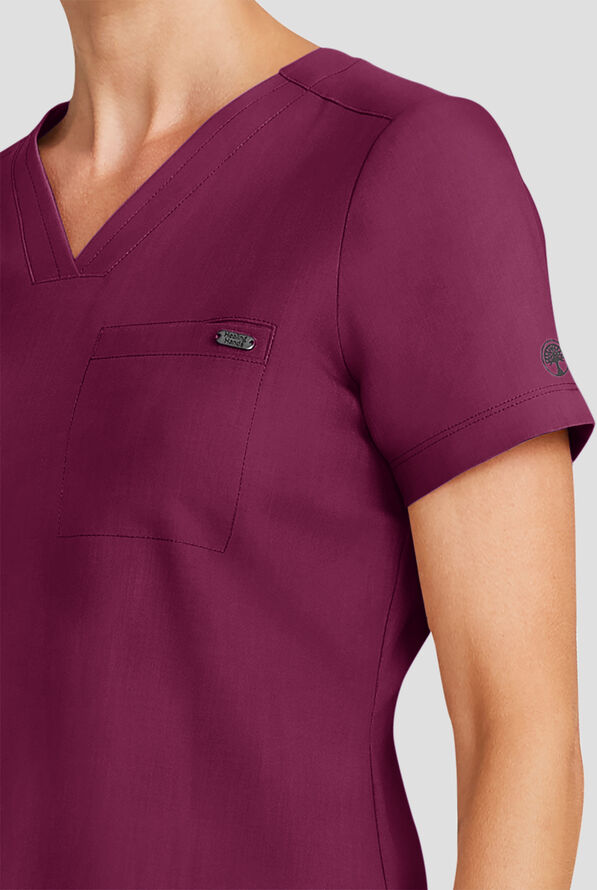 Blusa m&eacute;dica Healing Hands Quest STRETCH con cuello en V y 1 bolsillo para mujer - Wine - 3