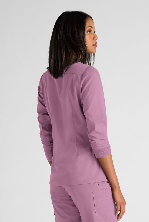 Butter-Soft STRETCH Women's 5-Pocket 3/4" Sleeve V-Neck Scrub Top - Smokey Mauve - 2