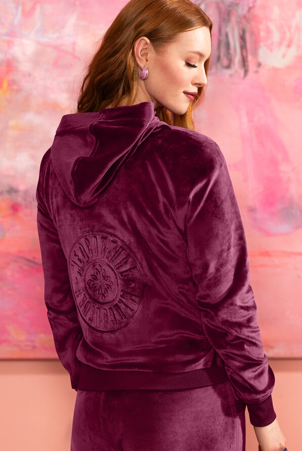 Chaqueta médica con capucha Med Couture Amp Velour Embossed Logo STRETCH con cremallera y 2 bolsillos para mujer - Wine - 3