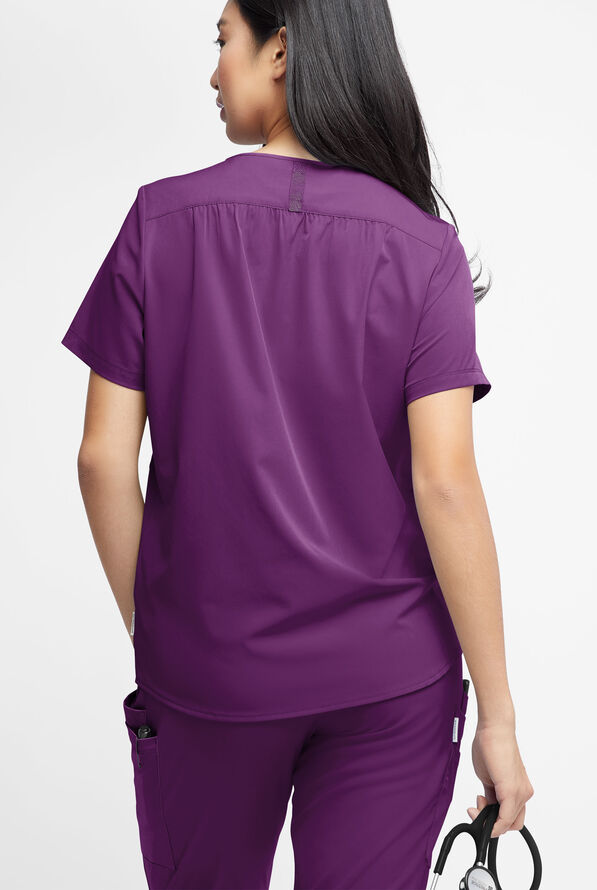 WhisperLite Alba Women's 3-Pocket Notched Neck Scrub Top - Eggplant - 2