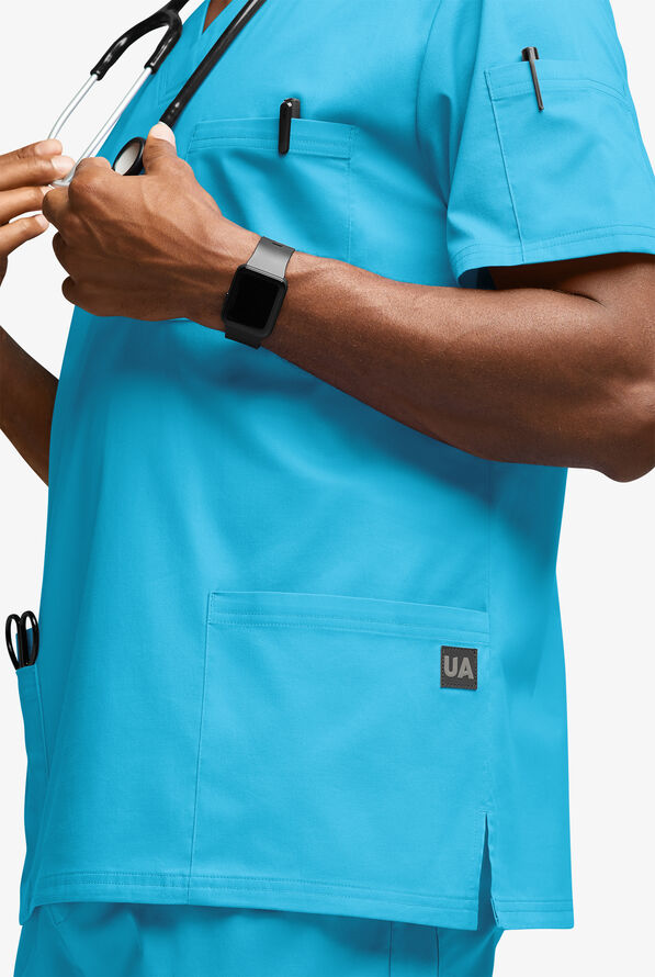 Camisa m&eacute;dica UA Butter-Soft STRETCH con cuello en V y 6 bolsillos para hombre - Turquoise - 3