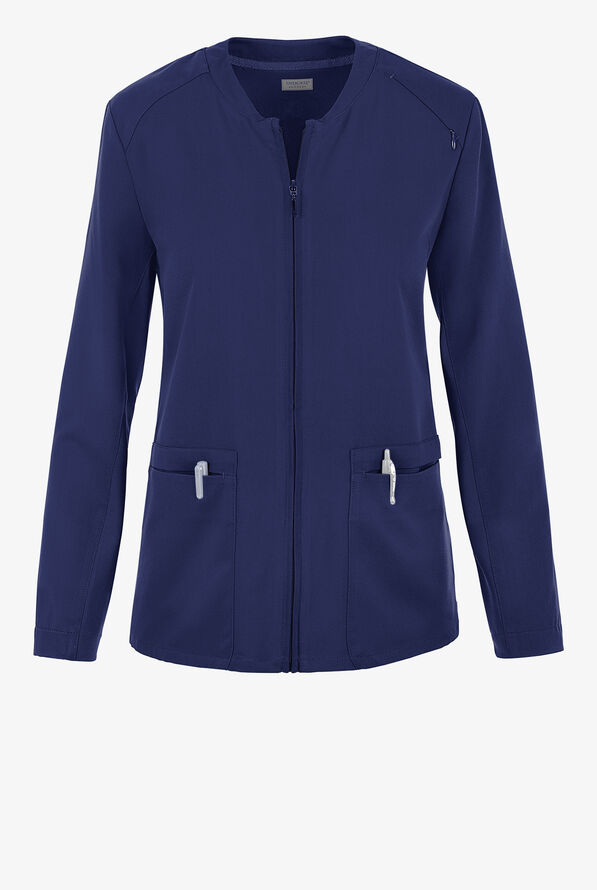 Cherokee Atmos Women's 3-Pocket STRETCH Coolmax Zip Front Scrub Jacket - Navy - 1