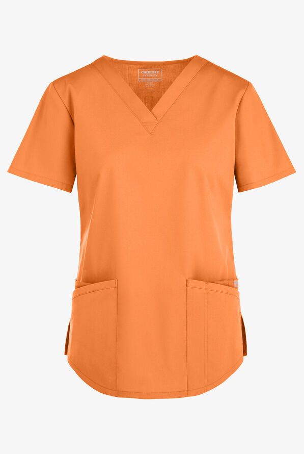 Blusa médica Cherokee Workwear Professionals con cuello en V y 3 bolsillos para mujer - Fresh Orange - 1