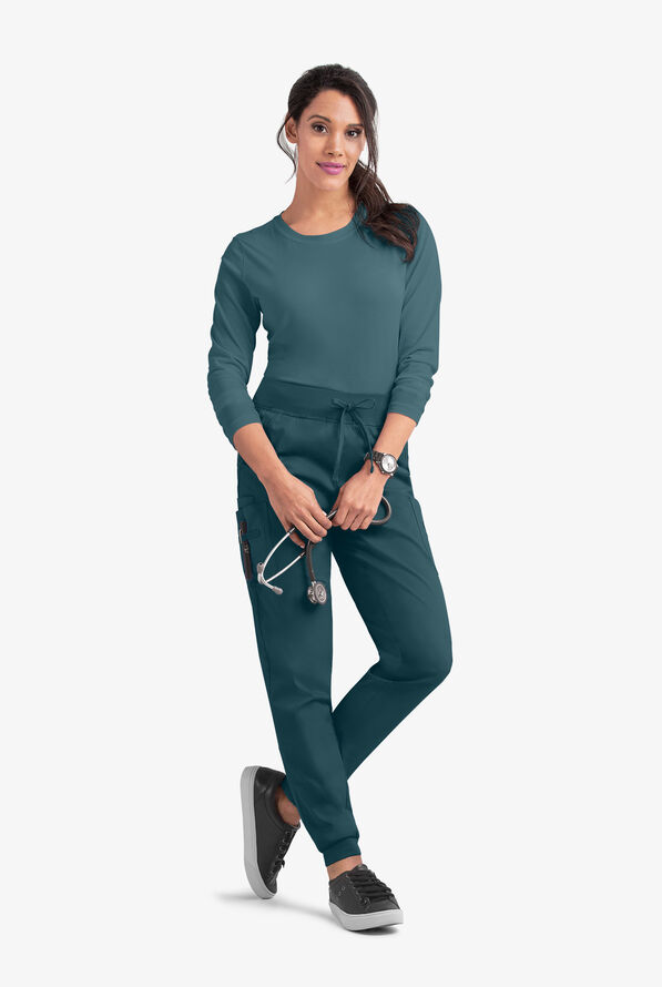 Pantal&oacute;n m&eacute;dico Butter-Soft STRETCH estilo cargo jogger con 5 bolsillos para mujer - Caribbean Blue - 3