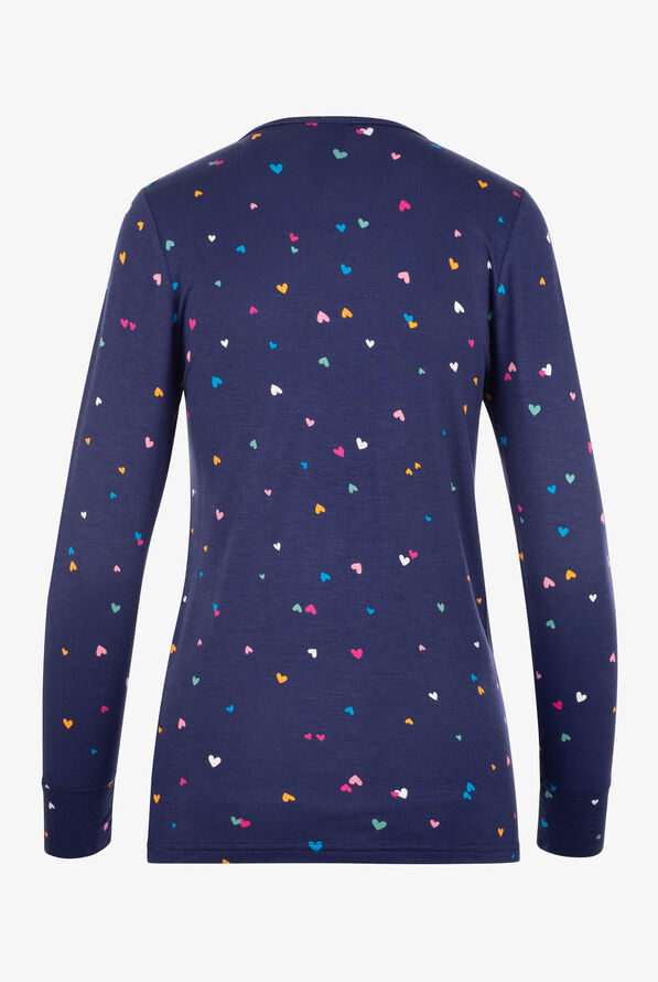 Zoe & Chloe Confetti Hearts Knit Women's STRETCH  Long Sleeve Knit Underscrub - null - 2