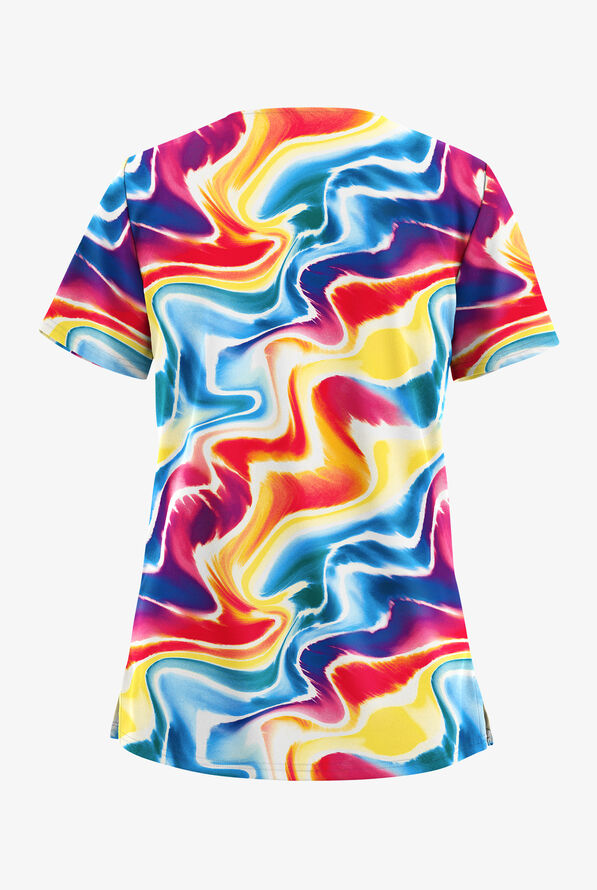 Blusa médica estampada UA Butter-Soft STRETCH Pride Lights White con cuello en V y 2 bolsillos para mujer - null - 2