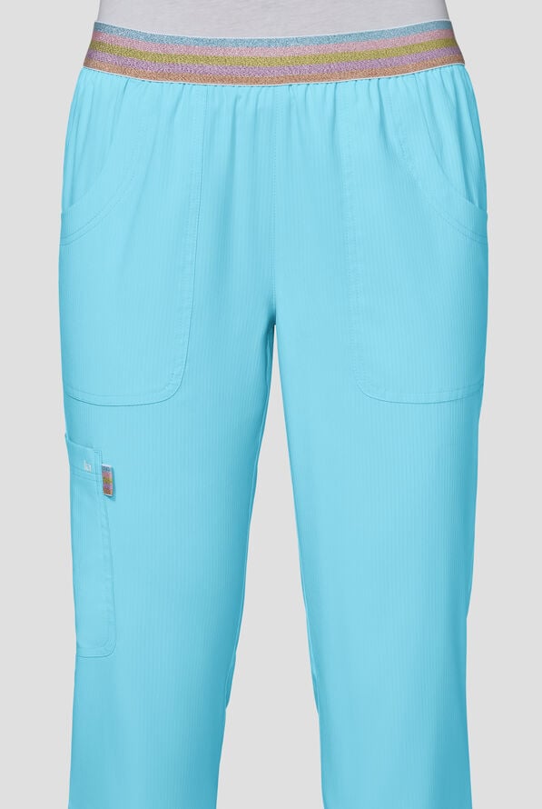 koi Lite&trade; Willow Women's 5-Pocket Rainbow Shimmer Trim Straight Leg Cargo Scrub Pant - Sky - 3